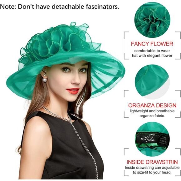 Derby Hats for Women, Classy Organza Sun Hat, Green main image 4